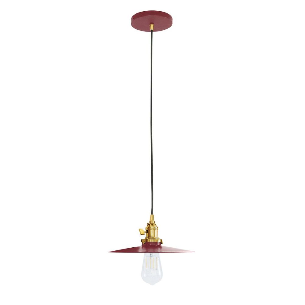 Montclair Lightworks PEB403-55-91-C16 10" Uno Pendant, Navy Mini Tweed Fabric Cord With Canopy, Barn Red With Brushed Brass Hardware